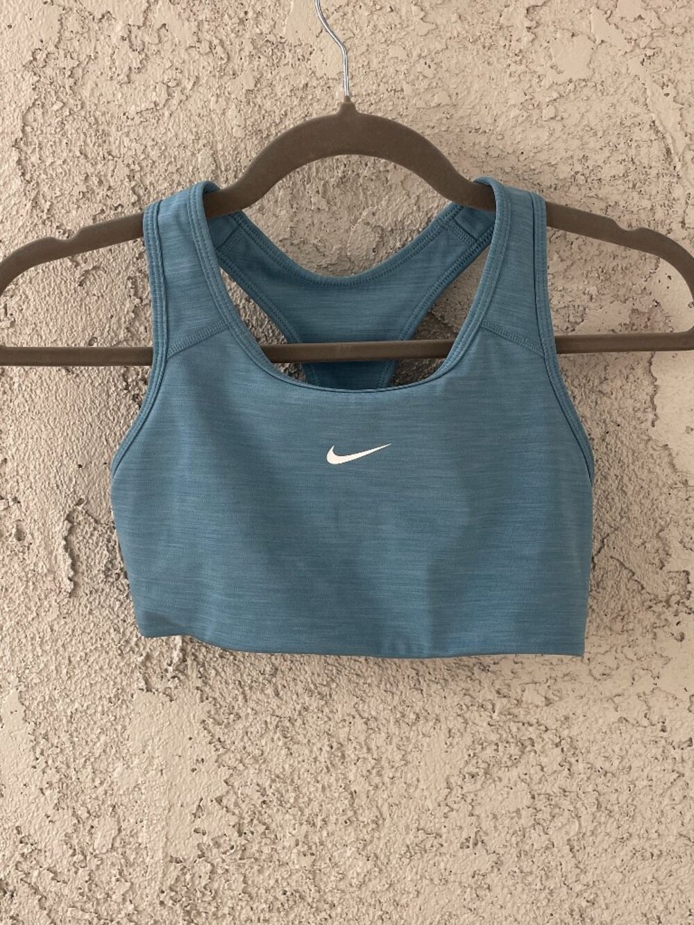 Nike Dri-FIT Heather Blue Swoosh Medium Support Racerback Sports Bra Size Small